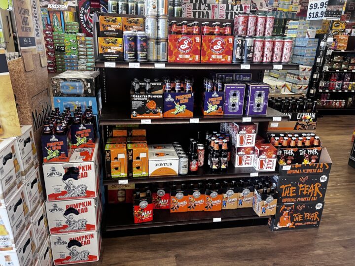 Oktoberfest and pumpkin brews have contributed to autumn becoming the top selling season for beers at Kreston Wine & Spirits in Delaware (display pictured).