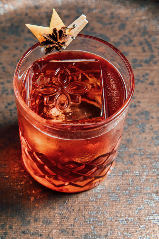 Los Angeles tiki bar Pacific Seas lets its tropical influences shine in drinks like the Vesuvius Negroni, which comprises Jamaican rum, Campari gum arabic, sweet vermouth, and a blend of coconut, coffee, and banana liqueurs.