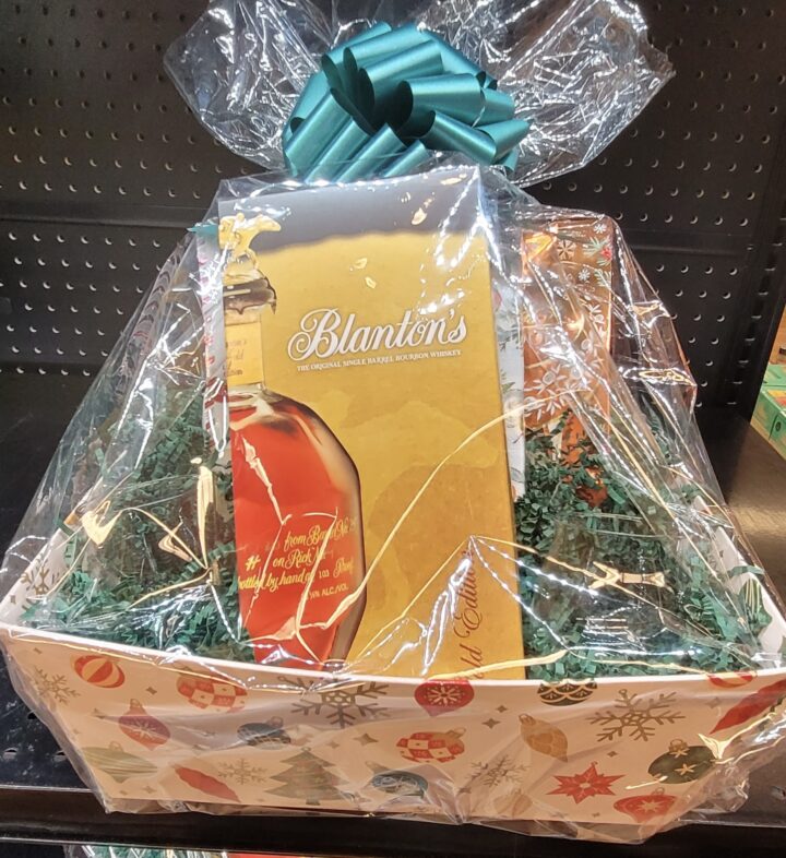 The Party Source offers pre-made and custom gift baskets wrapped up neatly with a bow and ready to go.