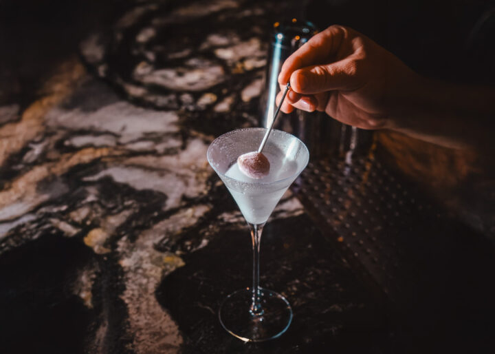 The Arctic Gibson from Shinji in New York City is a wintry Martini, utilizing ingredients like spruce and willow bark.