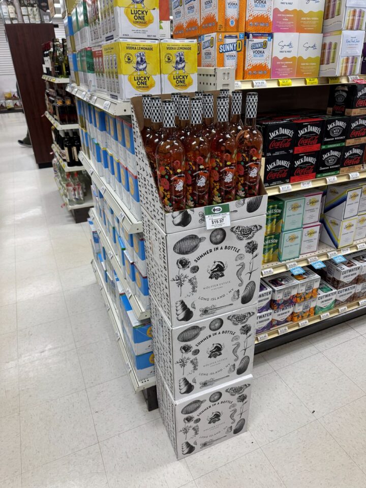 Wolffer Estate Summer in a Bottle Long Island Rosè ($20) is beginning to trend at Lake Liquor in Ronkonkoma, New York.