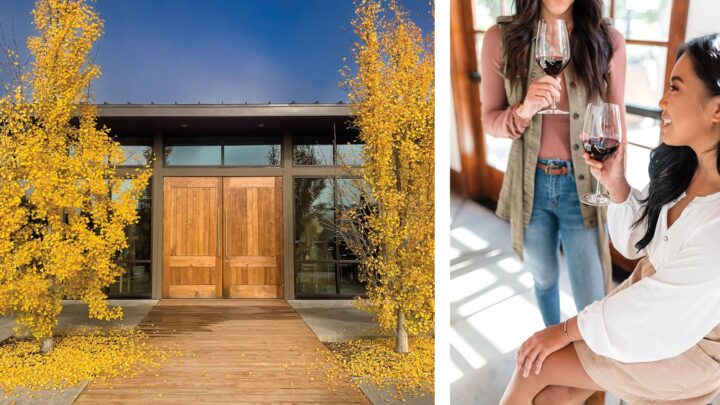 Saracina Winery (top left) sees most of its foot traffic from people who happen upon their property while traveling through the region and focuses on immersive experiences for those guests (top right).