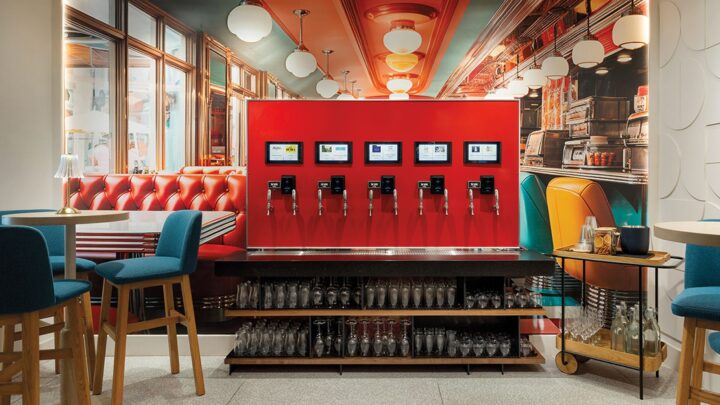 Divebar in Miami feature a self-pour station that includes four specialty cocktails alongside wine and beer, creating sampling opportunities and allowing guests to manage their own bar experience.