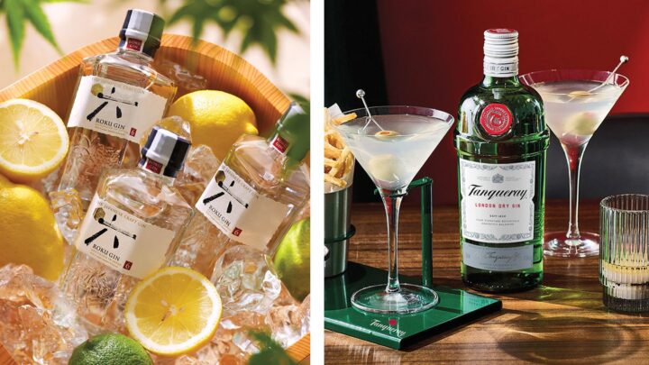 Some gin brands are highlighting flavor offshoots, while others are emphasizing the original London Dry style. Japanese brand Roku (top left) has a couple limited-time seasonal flavors, while Tanqueray (above right) showcases its definitive London Dry style with the Classic or Nothing campaign and an emphasis on Martinis.