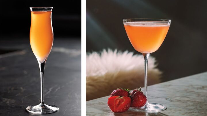 The Martinez at The Vermilion Club (inset left) contains two vermouth varieties mixed with gin, dry curaçao, maraschino liqueur, absinthe, and bitters, while the Berry Solo at Kabin (below) comprises blanc vermouth, vodka and lemon juice with a strawberry, yuzu, and rooibos syrup, finishing the drink with a dill tincture.