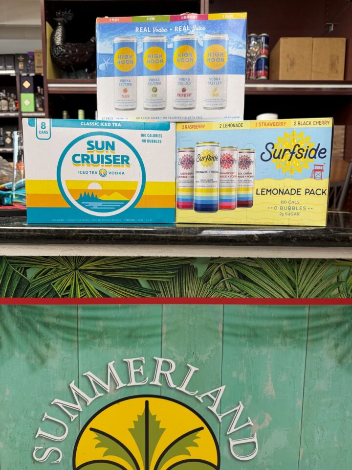 High Noon, Sun Cruiser, and Surfside (pictured) are top-selling spirits-based RTDs at Summerland Wine & Spirits in Summerland Key, Florida and Florida Cork and Bottle store in Indian Harbour Beach, Florida.