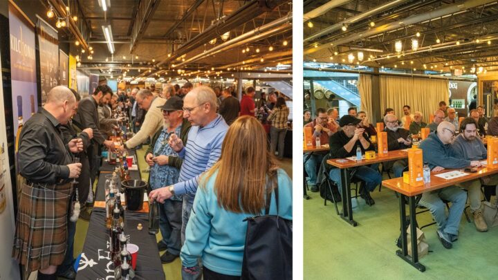 Julio’s Liquors in Westborough, Massachusetts has been hosting the Go! Whiskey Week event (2025 meet and greet top left; liquor tasting above right) since 2007. What started as a one-day tasting has transformed into a week-long event that’s dubbed the largest whisk(e)y festival in New England.