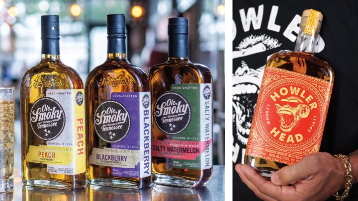 Ole Smoky has more than 30 flavor offerings for its whiskeys and moonshines (top). For Howler Head, the brand’s banana-flavored expression (above) is likely just the starting point.