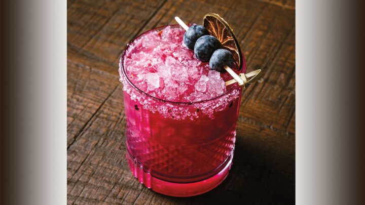 Fruit flavors are versatile cocktail modifiers. At Amaya Modern Mexican in Las Vegas, the Tequila-based Flor de la Pasión (above) highlights blueberry purée, with fresh berries as a garnish.
