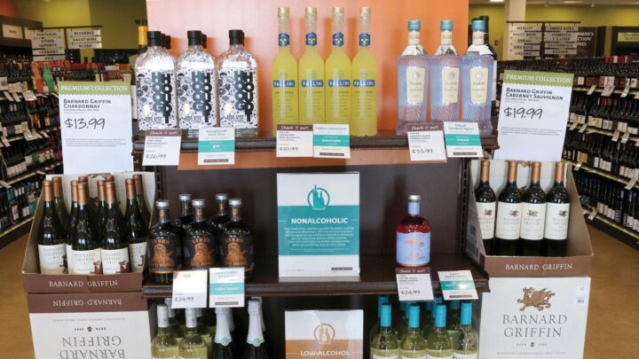 A retail endcap at a Fine Wine & Good Spirits store in Pennsylvania (above) puts a sophisticated spotlight on a variety of trending wines and spirits.