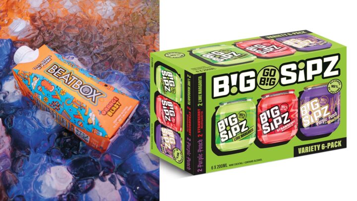 While larger wine-based RTD brands like Beatbox (Beatbox top) and BuzzBallz are top-sellers in the segment, some smaller brands, such as Big Sipz (variety pack above) and Beverage Ranch’s Slamzee’s, are garnering attention from consumers as well.