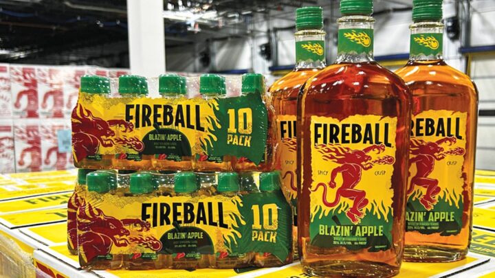 Though spirits as a whole faced declines in 2025, control state operators remain buoyed by new products. In Virginia, for example, Sazerac’s Fireball helped launch its new line extension Fireball Blazin’ Apple (above) at its ABC stores.
