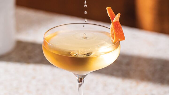 The Luce di Marea (above) at L’Amico in New York City contains Codigo 1530 Rosa Tequila, Lillet Blanc, La Gitana Manzanilla Sherry, Giffard Creme de Pamplemousse Rose grapefruit liqueur, and Scrappy’s Grapefruit bitters.