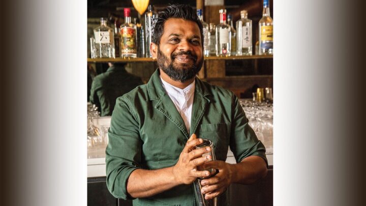 At Indienne in Chicago, beverage director Akshar Chalwadi (above) offers a zero-proof cocktail pairing to accompany the restaurant’s tasting menu.