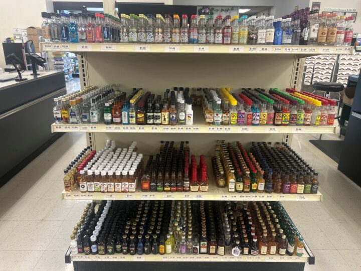 Viscount Wines & Liquor in Wappingers Falls, New York, is experiencing an increase in sales of spirits in the 50-ml. size (pictured).
