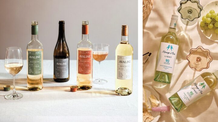 Avaline (lineup top left) is an organic brand designed with ingredient transparency at the forefront. Trinchero Family Estates executives note that with labels like Ménage à Trois Light (above right), consumers notice calories first.