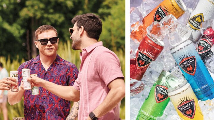 VMC from Gallo (top left) is popular among Hispanic consumers, ranking No.-1 in Hispanic grocery store chains. Monaco (above right), which was recently acquired by Molson Coors, sees strong sales in the convenience channel, especially for its single cans.