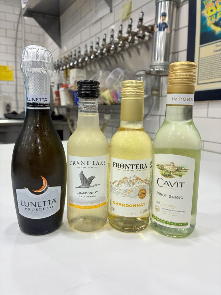 Mini 187-ml. bottles of Lunetta Prosecco, Crane Lake, Frontera, and Cavit (pictured) all sell well at at the three Mendez Fuel convenience stores in Miami.    .