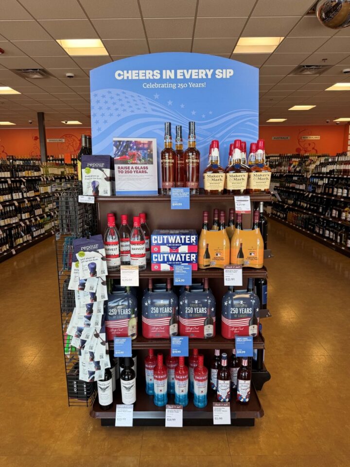 The Pennsylvania Liquor Control Board is promoting spirits and wine with colorful retail displays (pictured) celebrating the U.S.'s 250th birthday.