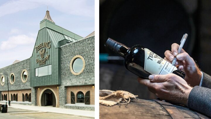 Teeling whiskey founder Jack Teeling says the recent declines in Irish whiskey consumption show a return to normalization after years of growth, and he’s optimistic that the spirit is approachable for modern drinkers (Teeling distillery top left; bottle signing above right).