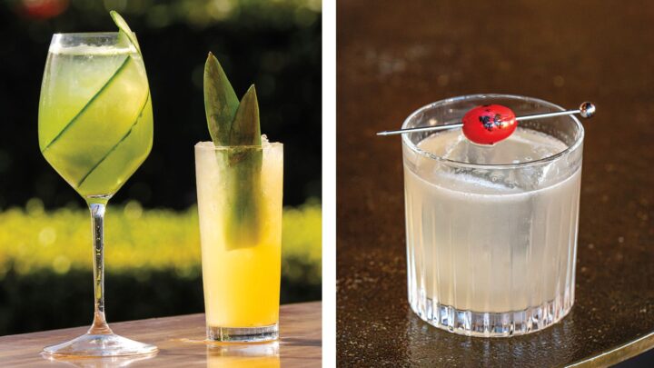While agave spirits are often found in lighter drinks like the Backside and the Charted Limit (above left) from Rosewood Miramar Beach they’re also in vegetal cocktails like the Sunstone (above right) from Strāta in San Jose, California.