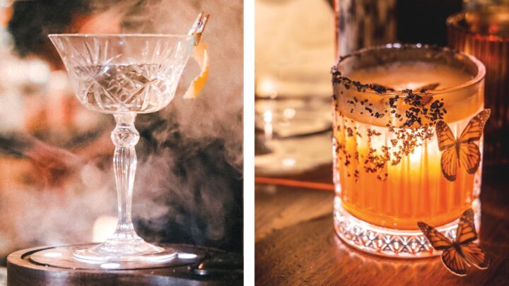 Popular smoked cocktails in the on-premise include the Loco Santo Martini (top left) from Con Amor in Napa and the Paloma Negra from Le Bar in Bellevue, Washington.