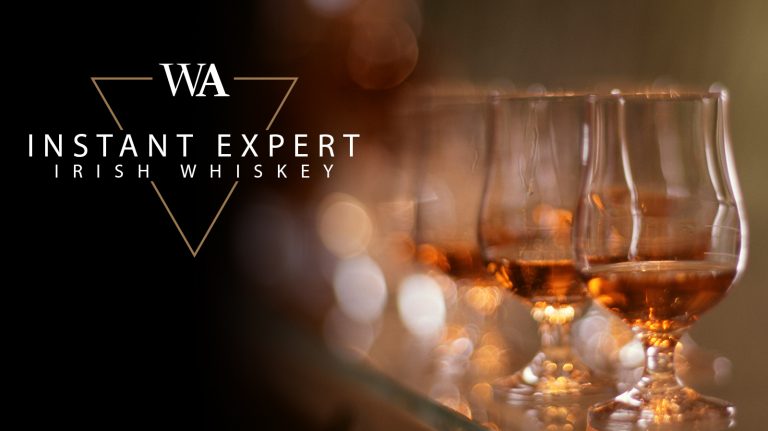 Glasses of Irish whiskey with the words "Instant Expert Irish Whiskey" and Whisky Advocate logo.