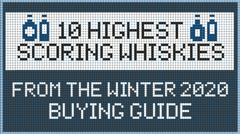 illustration that reads "10 highest scoring whiskies from the winter 2020 buying guide"