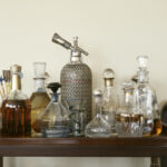 Decanters on a bar cart